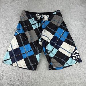 Reef Board Shorts Mens 32 Blue Black‎ Plaid Swim Trunks Ridiculously Comfortable